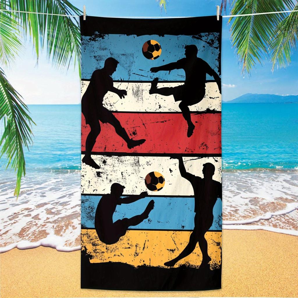 1pc Large Microfiber Beach Towel - Quick-Dry, Lightweight & Sand-Free, Absorbent Soccer Players Print Design, Portable Compact