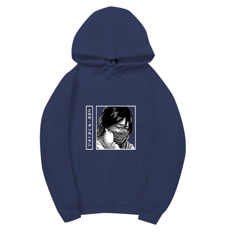 Unisex Attack on Titan Mikasa Ackerman Hoodie, Black White Manga Graphic Print Long Sleeve Pullover Hooded Sweatshirt Streetwear