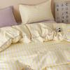Yellow Stripe Bedding Set Protein Durable Washed Cotton Block Shell Embroidery Comforter Warm Cover Full Size with Pillowcases