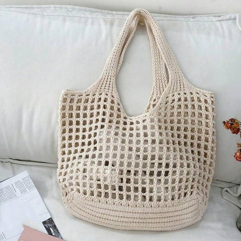 Hollow Out Solid Color Shoulder Bag Fabric Shopper Tote Bags High Quality Versatile New Soft Women's Handbags