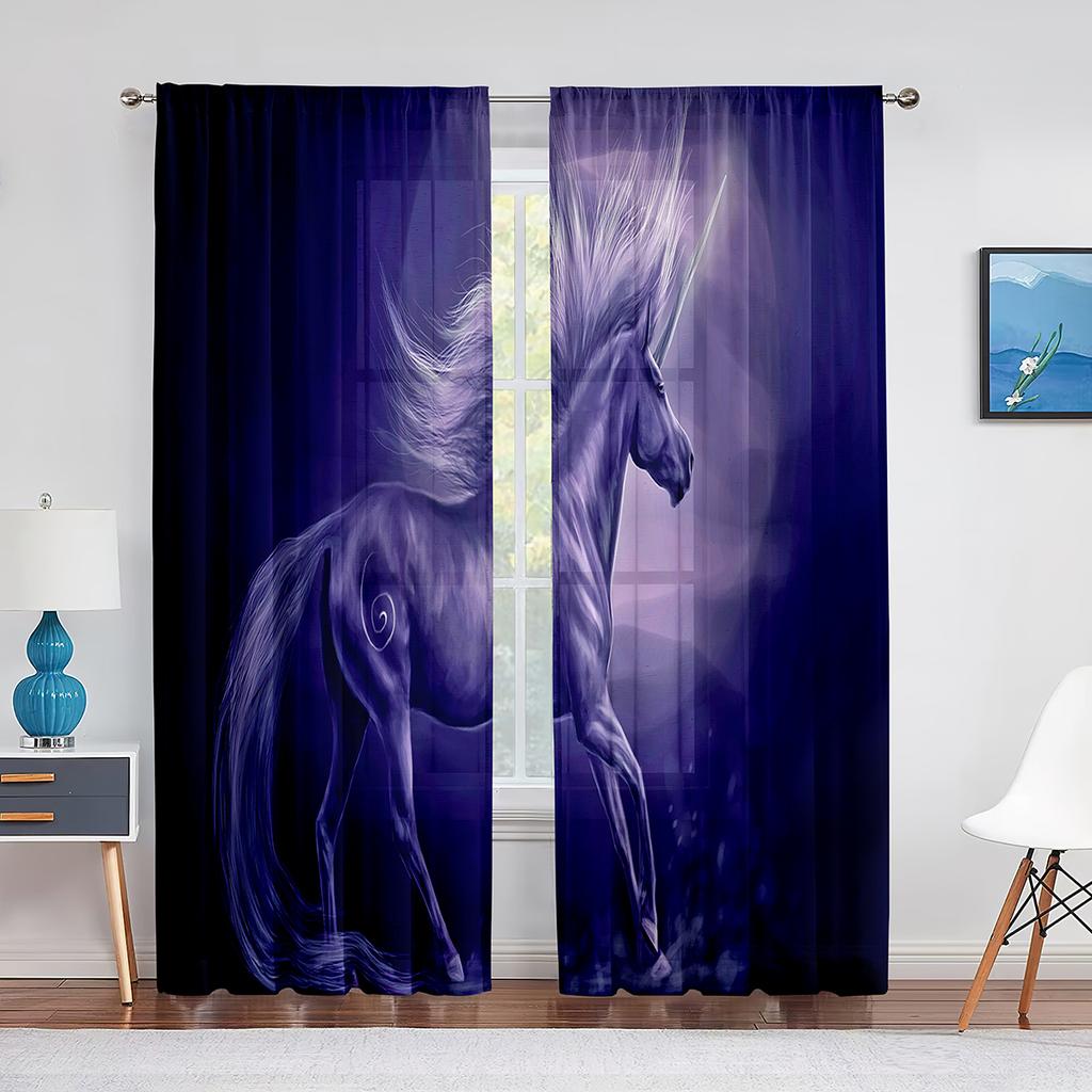 Fantasy Purple Cloud Unicorns Tulle Voile Curtains Bedroom Hotel Home Decor Sheer Curtains for Living Room Chiffon Printed Drape