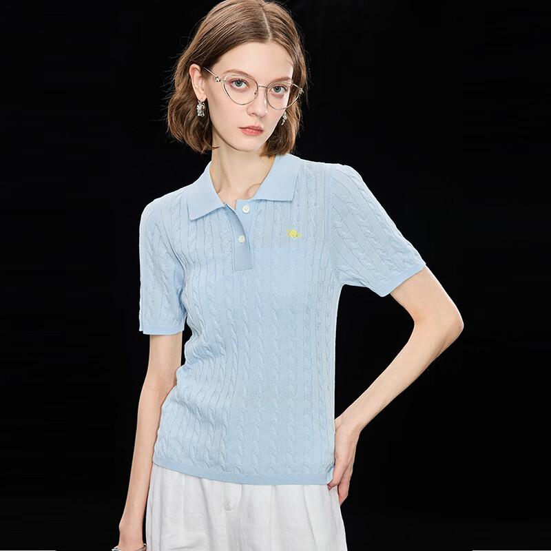 Wudao Women s Silk Blend French Lapel Knit Tee L
