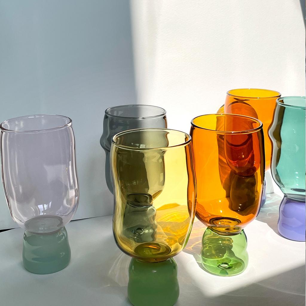 Color Blocked Goblet Glass Whisky Wine Glass Borosilicate Heat-resistant Glass Coffee Glass