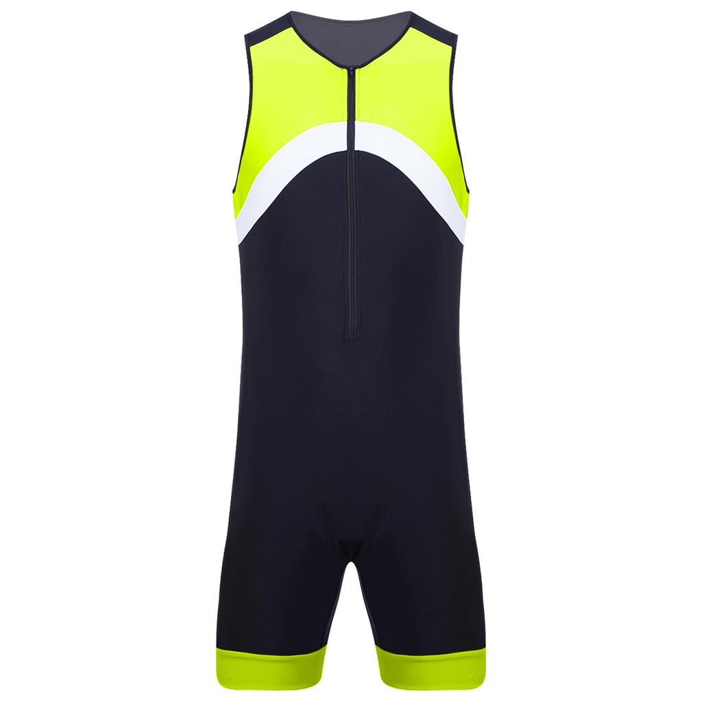 Body Deportivo de Color Contrastante sin Mangas con Cremallera Mono Deportivo Natación Surf Ciclismo