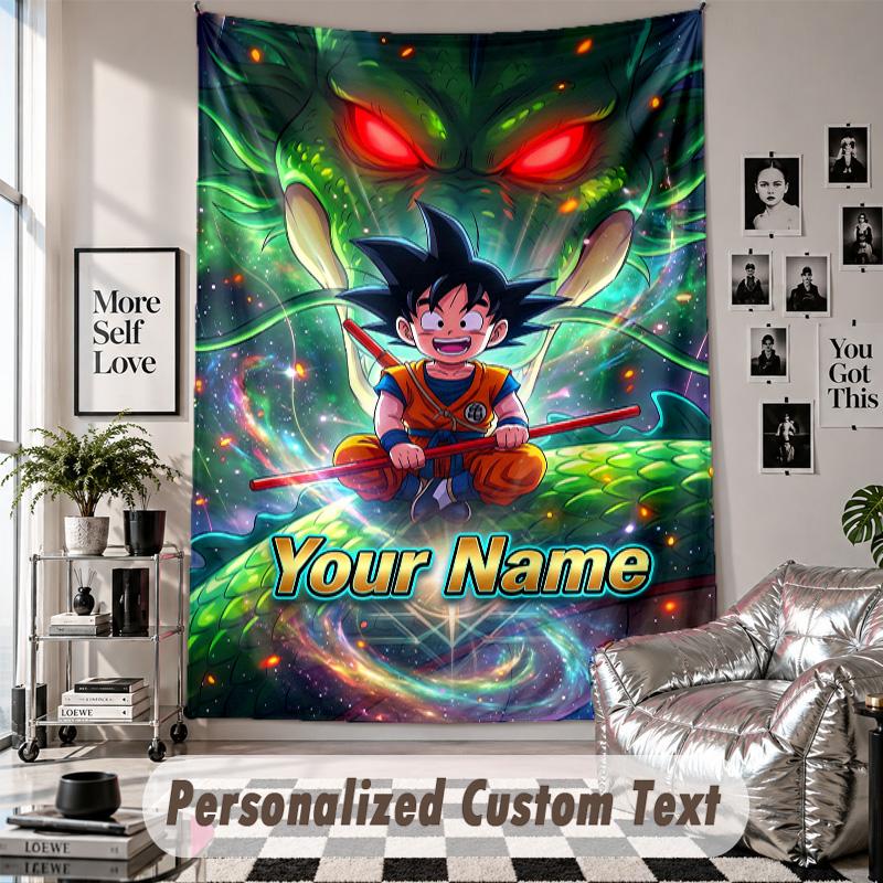 Wandbehang mit individuellem Namen & Text, Dragon Ball Dekorationstextil für Schlafzimmer