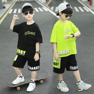 Jungen Trendiges Lässiges Sommer Zweiteiliges Set: Kurzarmhemd & Fünf-Punkte-Hose