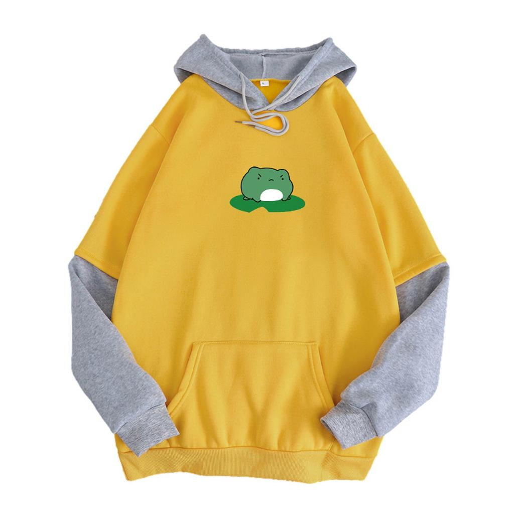 Women's Hooded Drawstring Stitching Collision Color Long-Sleeved Sweatshirt