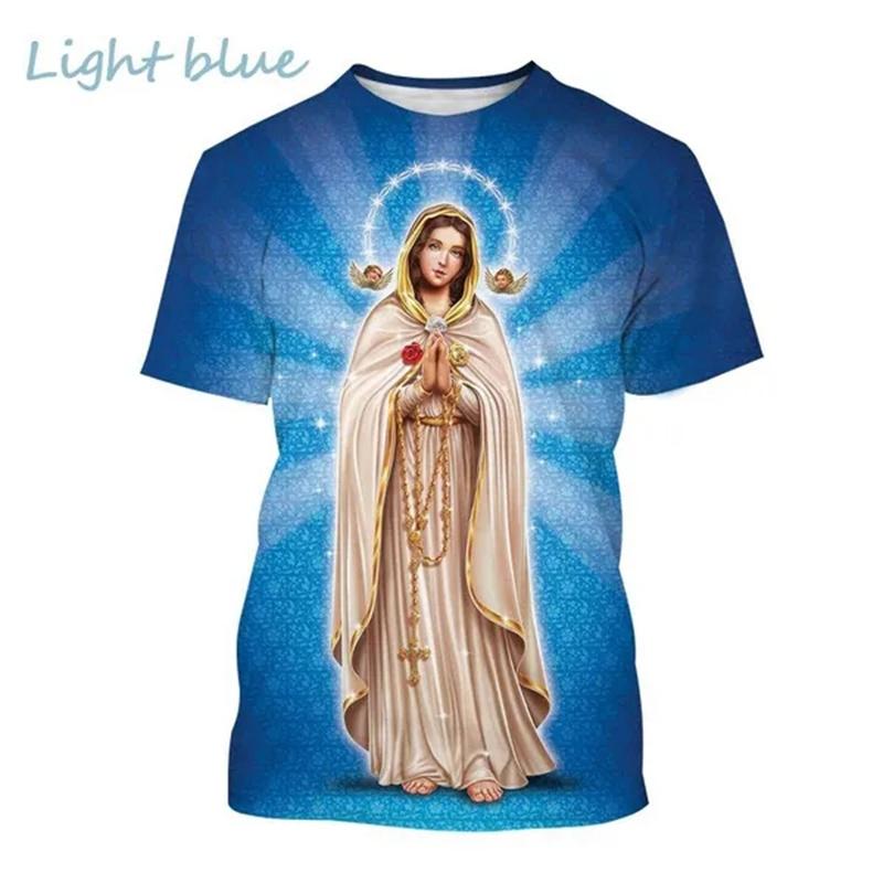 Virgin Mary T Shirt 3D Print Goddess Of Mercy T-Shirt For Men Women Christian Blessed Jesus God Tee Tops Short Sleeve Streetwear