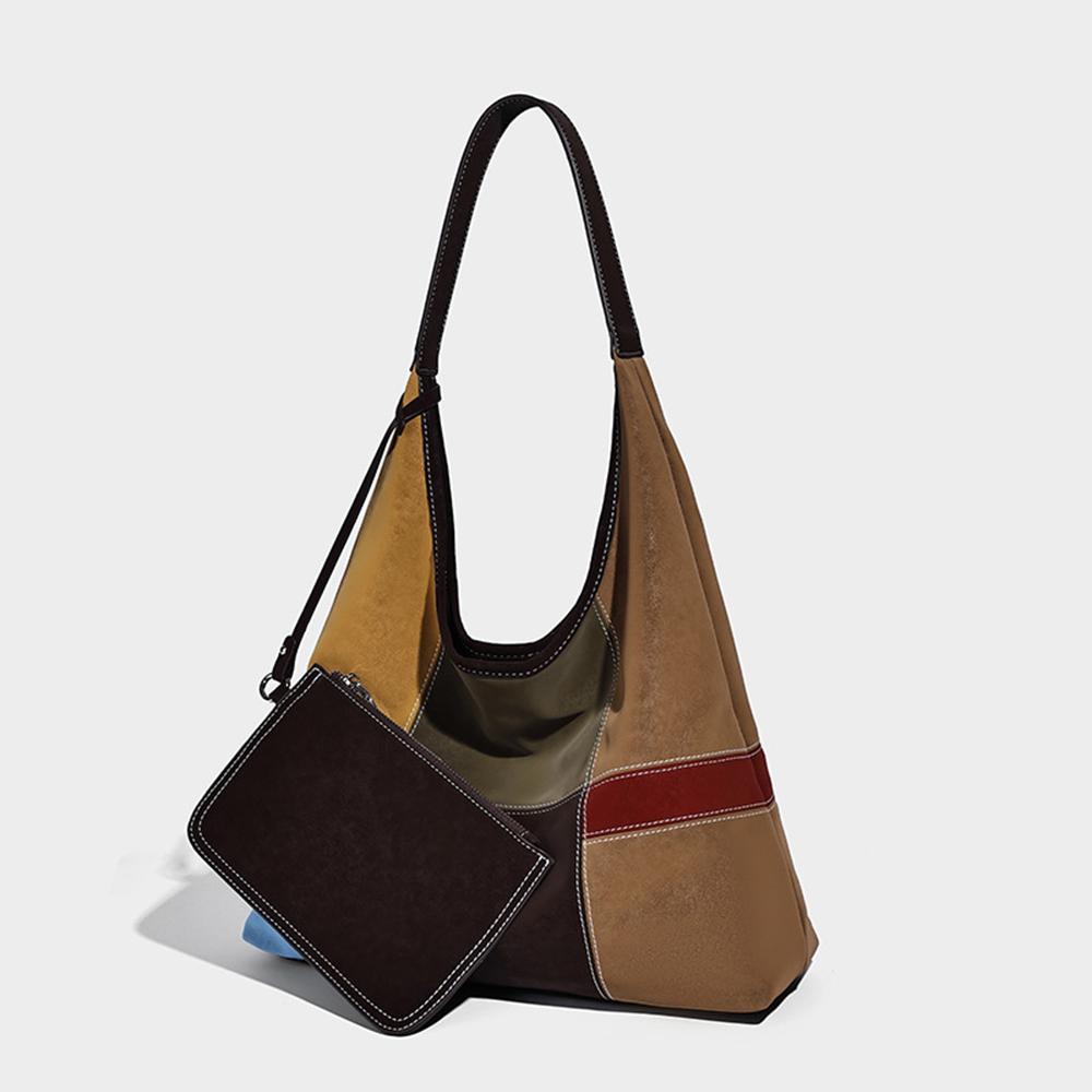 Borsa Tote Patchwork a Blocchi di Colore Vintage Borsa a Spalla di Grande Capacità Stile Semplice Portafoglio da Donna per l'Uso Quotidiano e i Viaggi