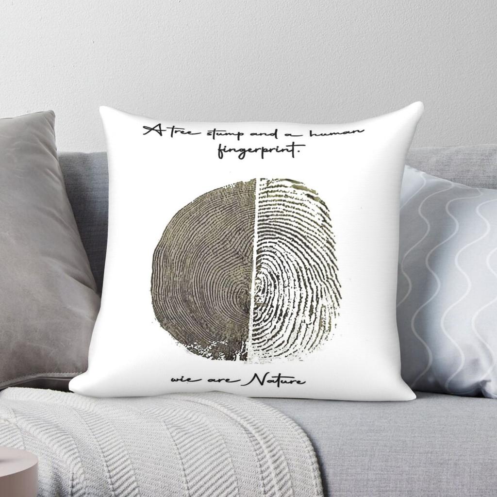 Tree Stump And Human Fingerprint Square Pillowcase Polyester Linen Velvet Creative Zip Decorative Pillow Case Home Cushion Cover