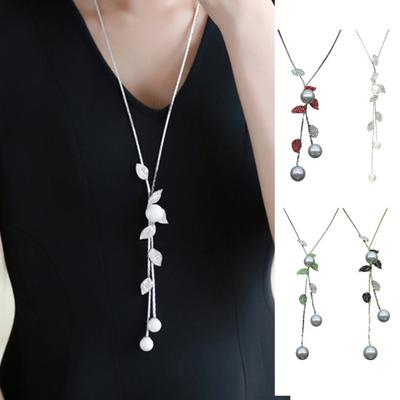 Γυναικεία Αλυσίδα Πουλόβερ Φύλλο Απομίμηση Μαργαριταριού Στρας Διακόσμηση Φούντα Κράμα Κοσμήματα Ρούχων Ραντεβού