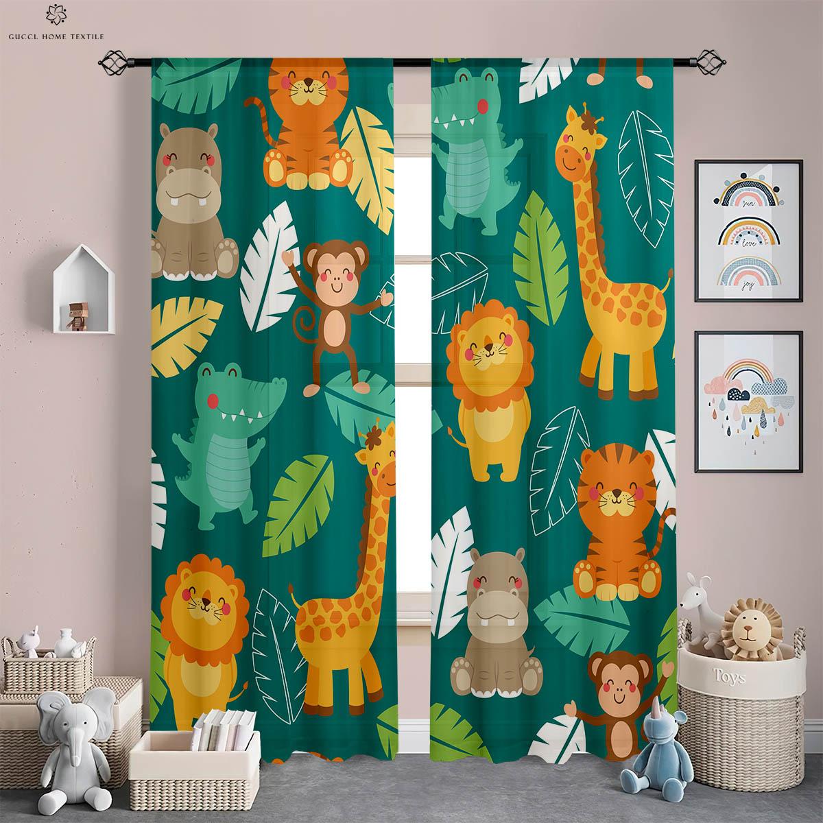 

Шторы с рисунком лесных животных для детей, полиэфирное волокно, детская комната, кабинет, общежитие, декоративные, 2 шт. W50xH130(CM)x2PCS&Grommet Top