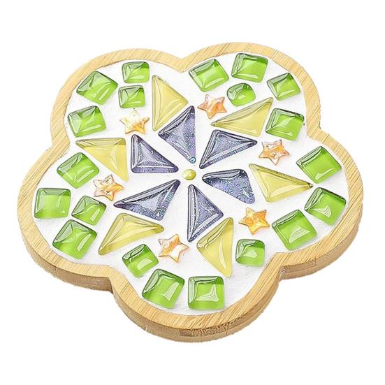 Yousheng 1 Set DIY Mosaic Tile Coaster Set Mixed Color Mosaic Kit with Wooden Coaster Kids Adults Handmade Mosaic Crafts Coaster with Accessories