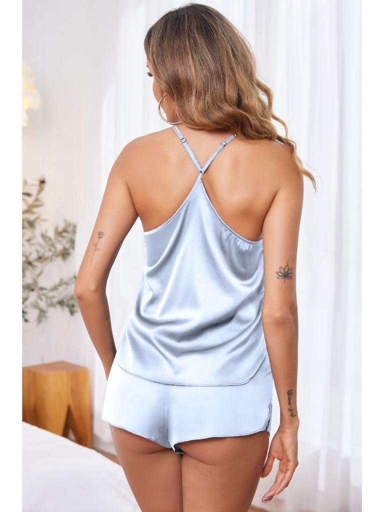 Women's Spaghetti Strap Satin Shorts Two-Piece Pajama Set