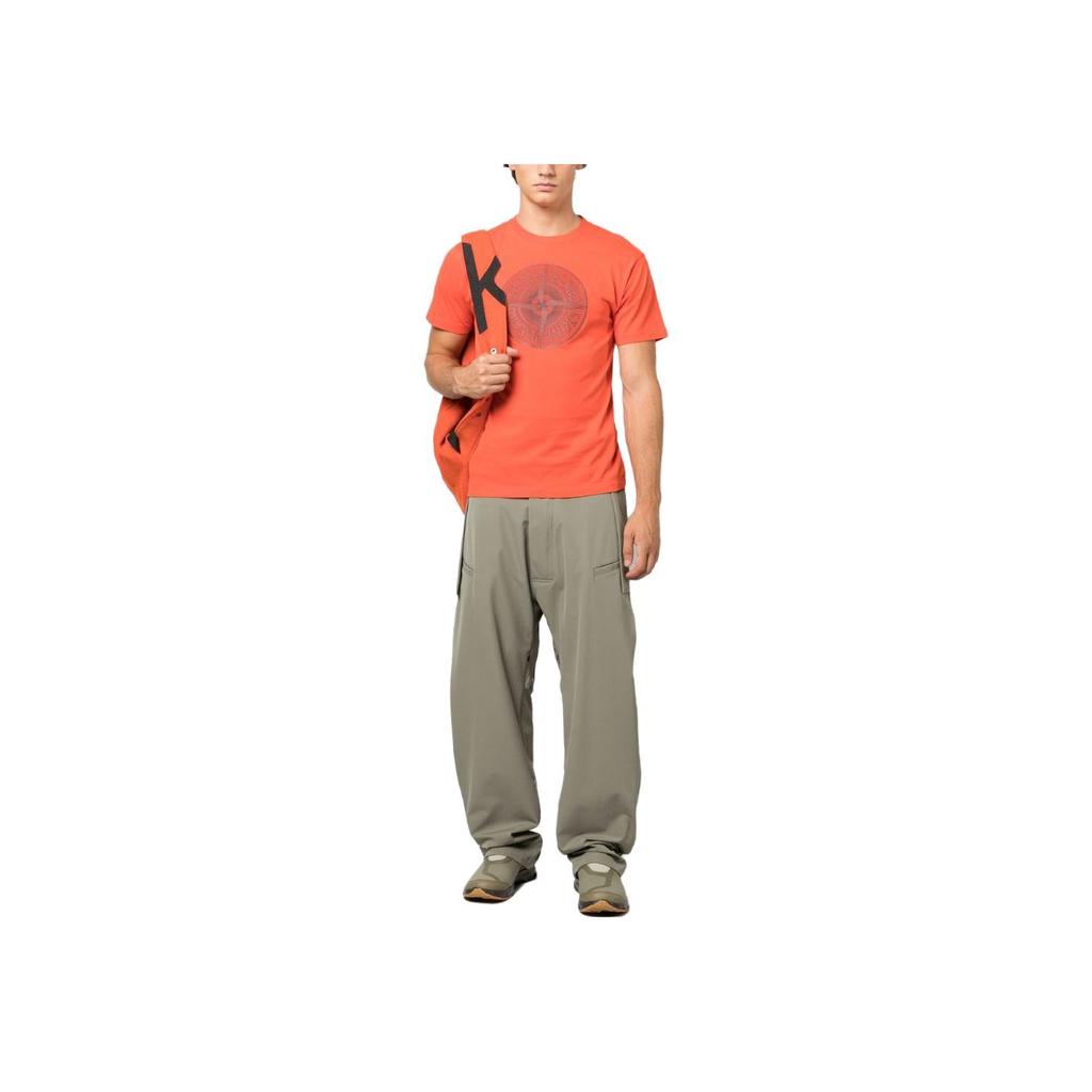 Stone Island Logo Print Crew Neck Short Sleeve T-Shirt Men tops Orange 79152NS92-V0037