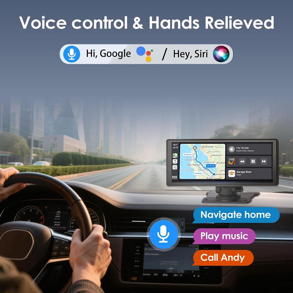 4K Dashcam med Trådlös CarPlay-skärm 1080P Backkamera för Bärbar Bilstereo med CarPlay Android GPS Mirror Link BY-J 10.26in & Bilar,
