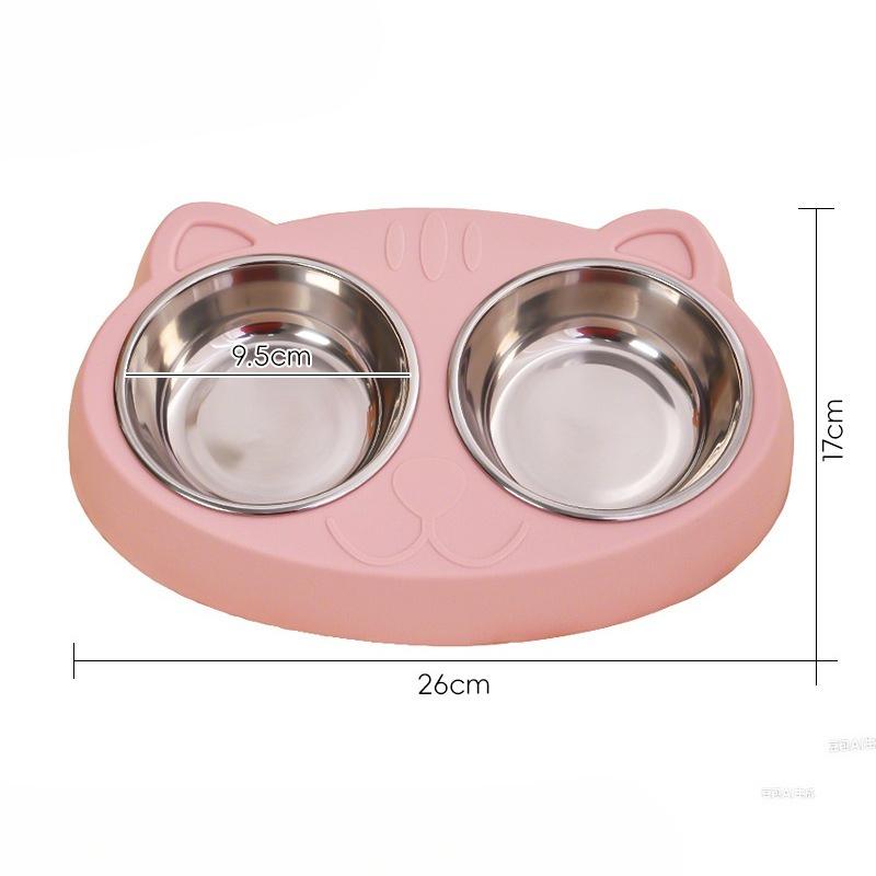 

Миска для кошек из нержавеющей стали с милым котом с большими глазами, миска для питомцев, миска для кошек и собак, двойная миска с защитой от опрокидывания, товары для питомцев розовый