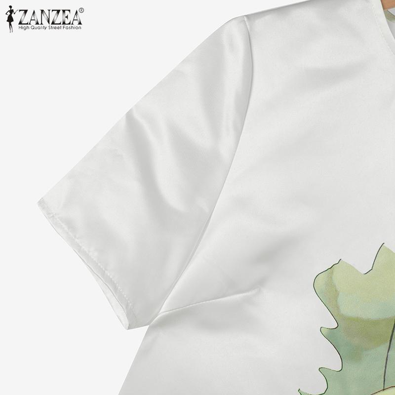 ZANZEA Vestido casual de manga corta con estampado floral y cuello redondo para mujer