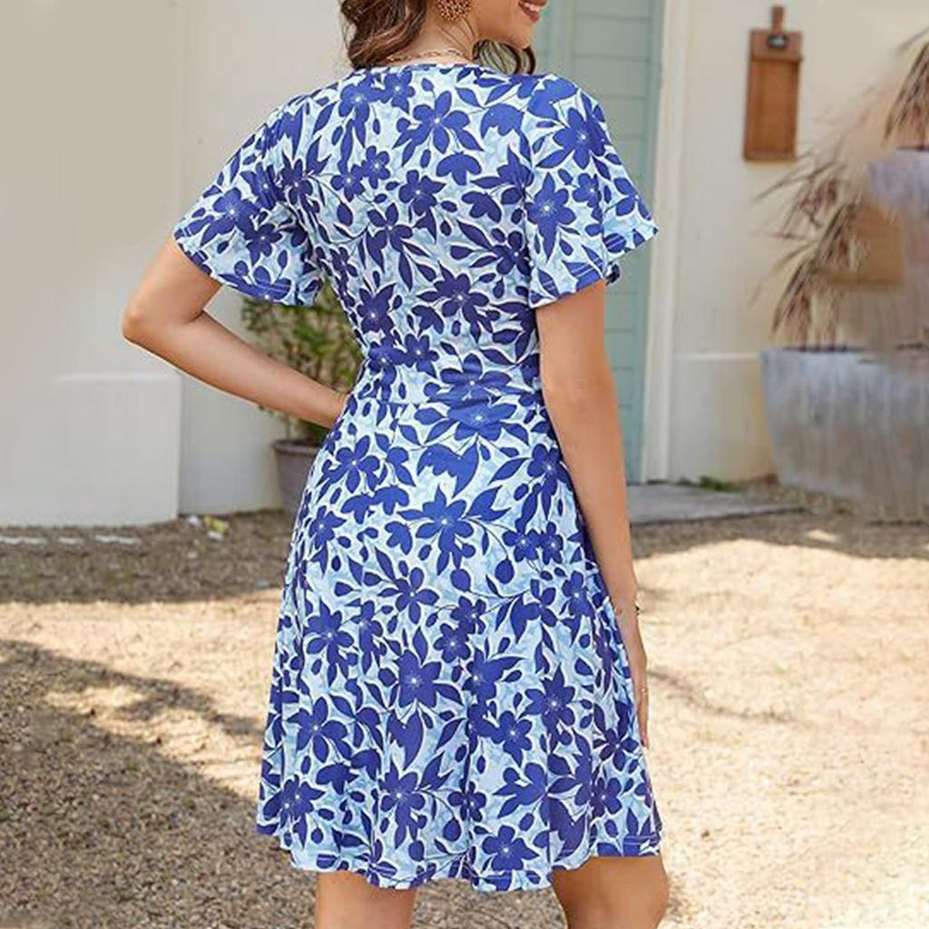 Women's Summer Dress Loose Beach Vacation Casual Deep V Neck Vest Dress Elegant Shirt Dress