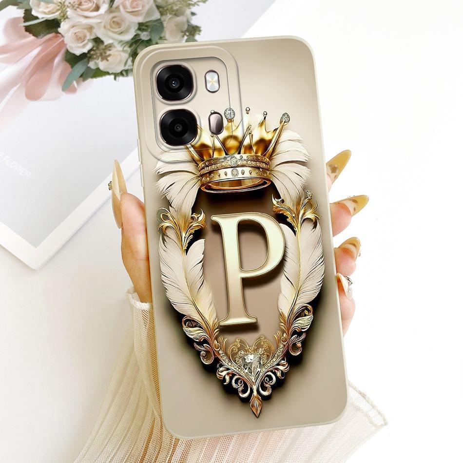 For OPPO A6s CPH2789 2026 Feather Crown Initial Letter Phone Case For Oppo A6s 4G CPH2815 A 6S 5G Soft Silicone Covers Bumpers