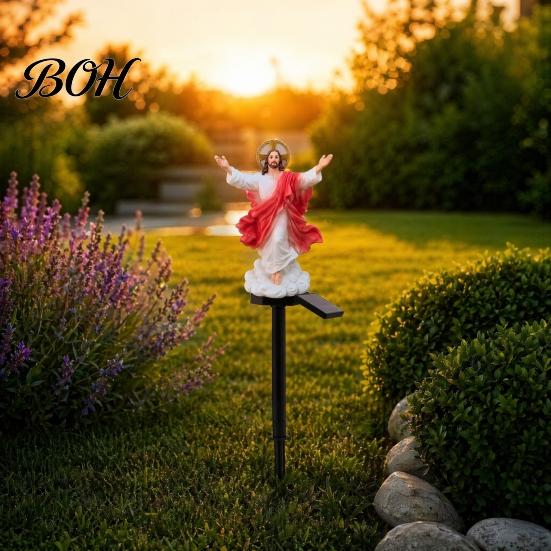 Jesus Sculpture for Lawn Statue Solar Light, Religious Garden Outdoor Waterproof Lighted Powered Patio Decorations Figurine, Pathway Light Yard
