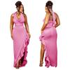 K10440 Women's Cowl Neck Halter Dress Sexy Backless Ruffle Bodycon Party Club Cocktail Gown