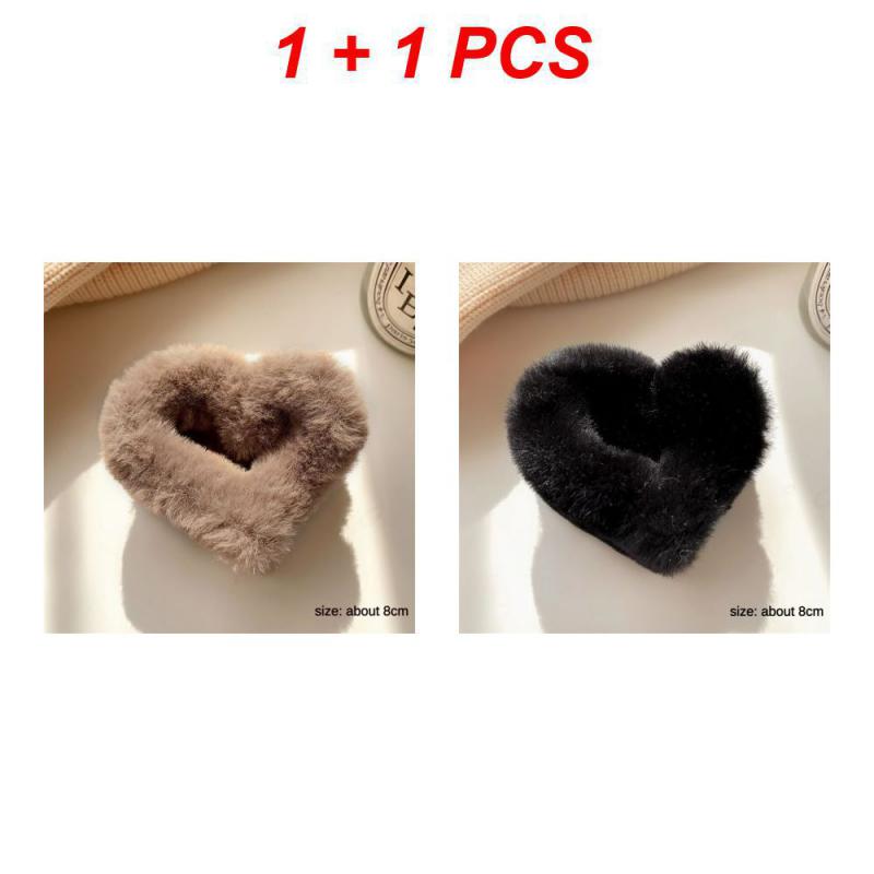 1/2/3Pcs Plush Heart Hair Clips For Women Autumn Winter Fur Hair Crab Clip Elegant Shark Hair Claws Headwear Hair Accessories
