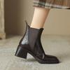 French thick heel high heels short boots women's spring and autumn single boots black boots square head chelsea boots
