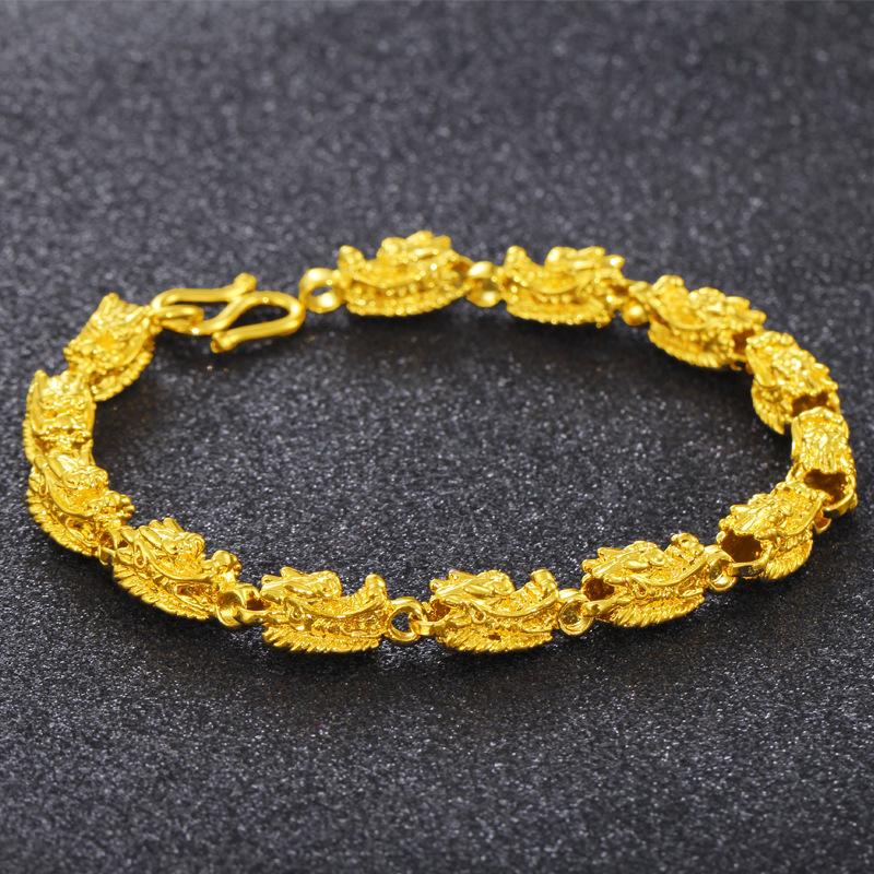 Joyas de color dorado Pulsera de cabeza de dragón pura de color dorado Pulsera de cabeza de dragón