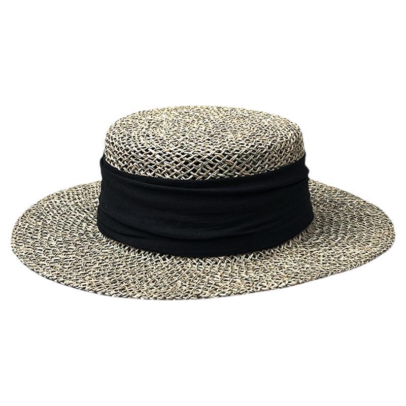French Retro Salted Seaweed Hollow Woven Large Brim Flat Top Top Hat Men'S And Women'S Summer Outing Shading Straw Hat