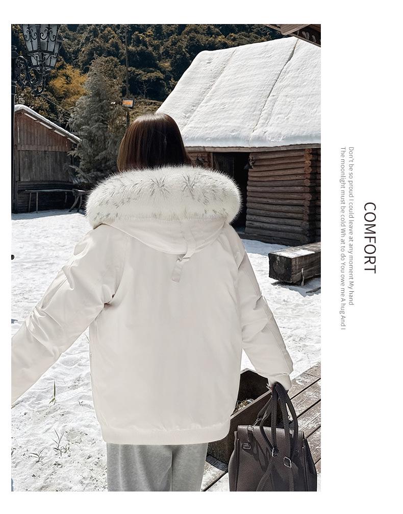 Women's Winter Hooded Cotton-Padded Parka with Stand-Up Collar and Badge Design