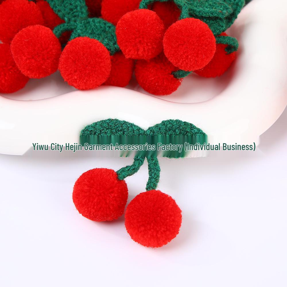Hand-Knitted Crocheted Cherry Pom-Pom Hair Clips for Children