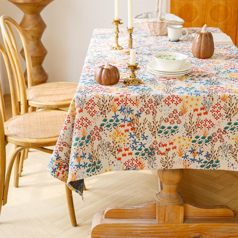 Cotton Linen Green Geometry Tablecloth, Elegant Retro Rectangle Dust-Proof Cover For Tea Table Wedding Party Dining Room Decor