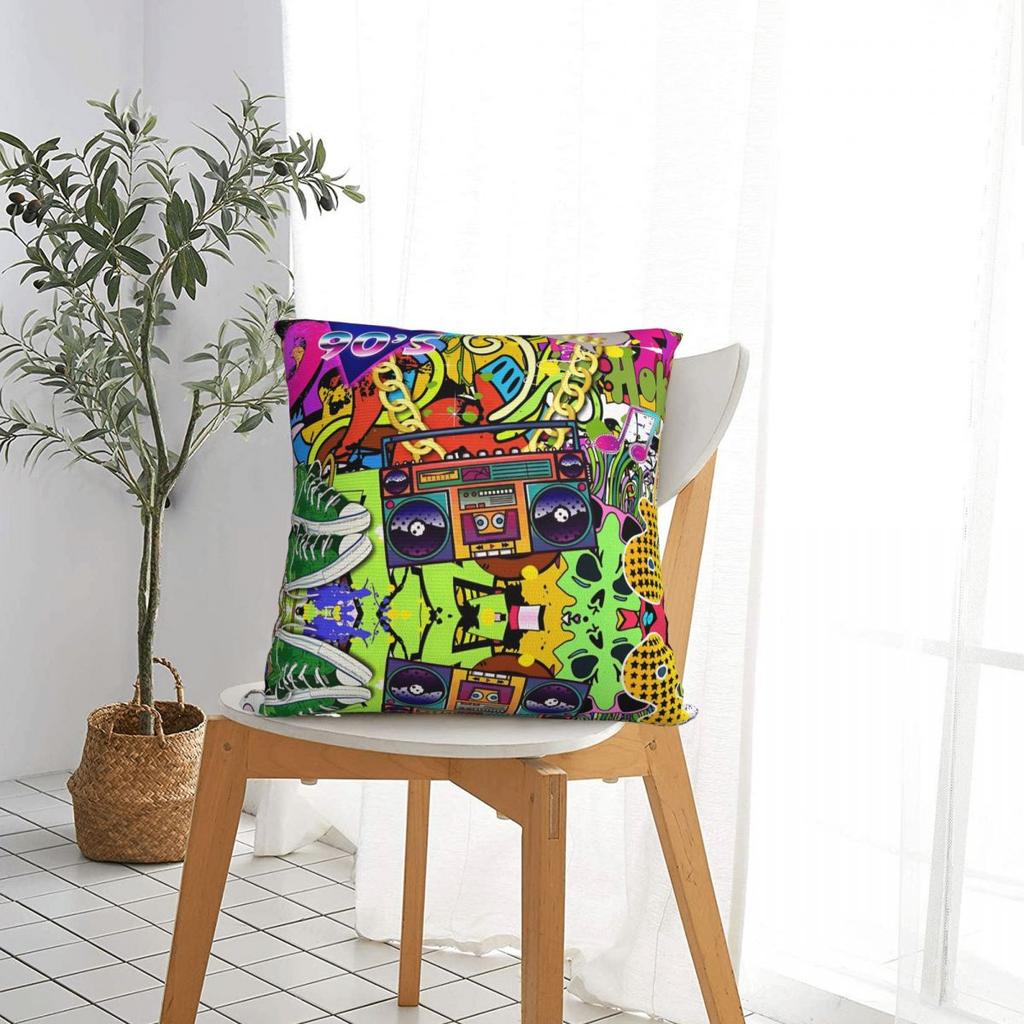 Retro 80er 90er Kissenbezug Polyester Kissenbezug Dekorative Graffiti Musik Dekokissenbezug Zuhause 18'