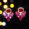 European and American Luxury Colorful Rhinestone Flower Stud Earrings for Women