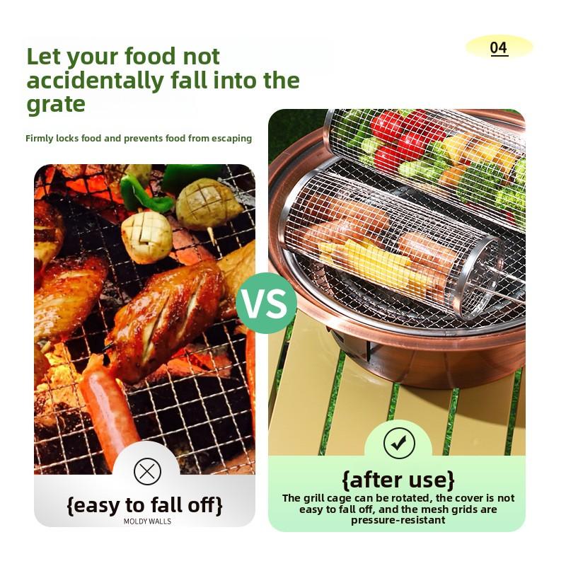 Outdoor Portable Camping Picnic Rotating Rolling Upgrade Grill Cage