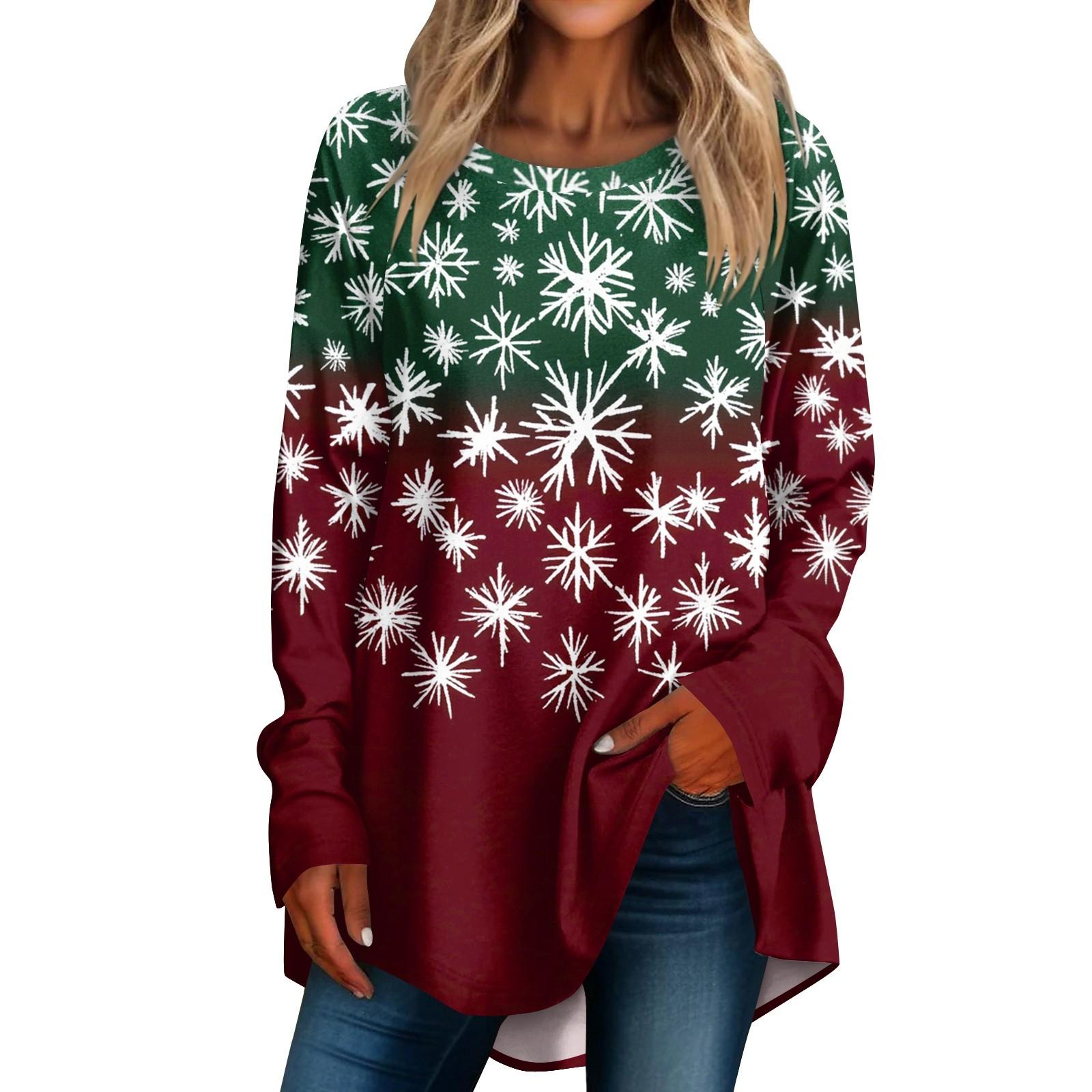 Женская повседневная футболка больших размеров с длинными рукавами и круглым принтом — фото 3