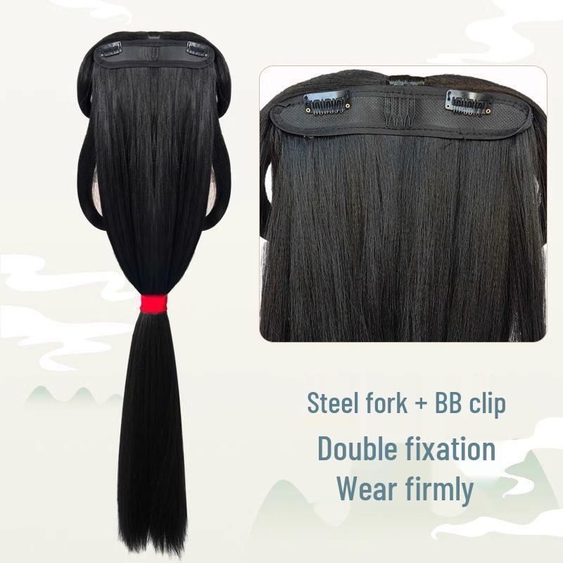 Parrucca Hanfu con Chignon Integrato - Set di Accessori per Capelli Stile Wei Jin: Chignon imbottito per capelli quotidiano e copricapo per costume antico