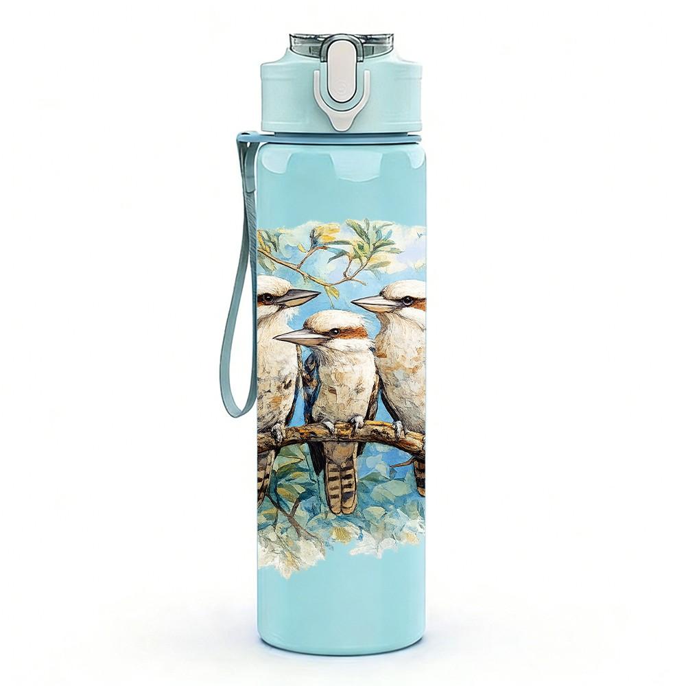 1PC Group Birds On Tree Branch Print 750ml Color Plastic Sports Water Bottle Leakproof Flip Straw Lid Suitable for Sports Office Home Use