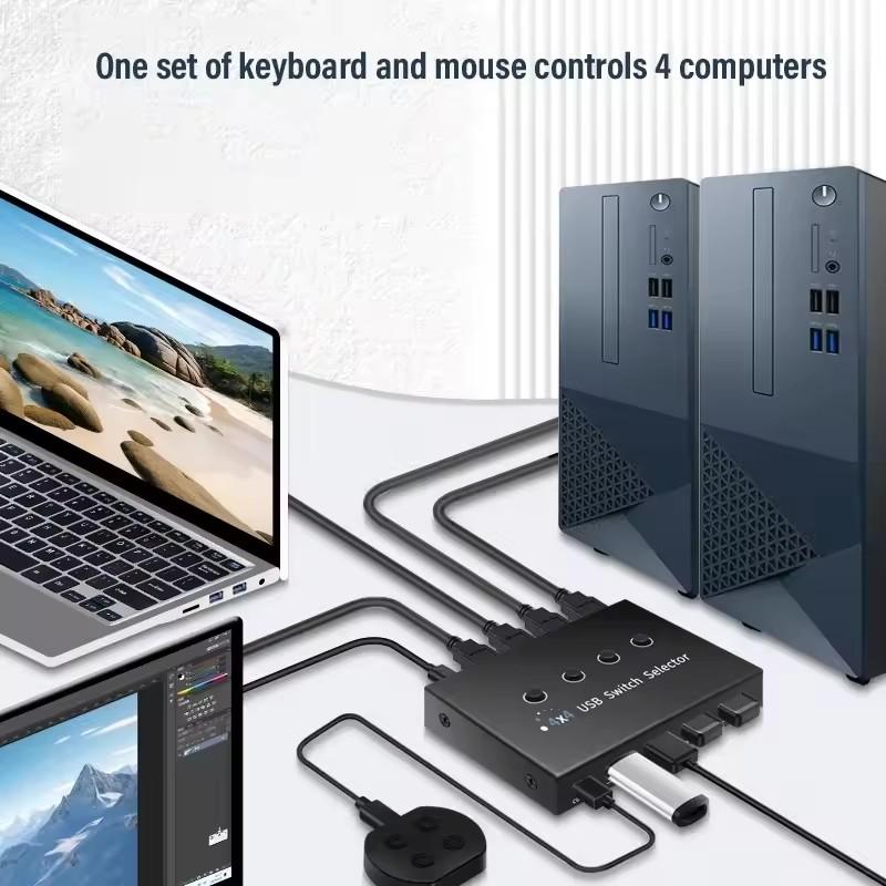 KVM-переключатель 4 в 4 выхода USB3.0, общий контроллер, USB2.0 адаптер-разветвитель для принтера, переключатель для ПК, ноутбука, клавиатуры, мыши, монитора