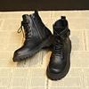 Women's 2025 Round Toe Lace-up Martin Boots with Side Zipper and Thick Sole - British Style Fashionable Short Boots