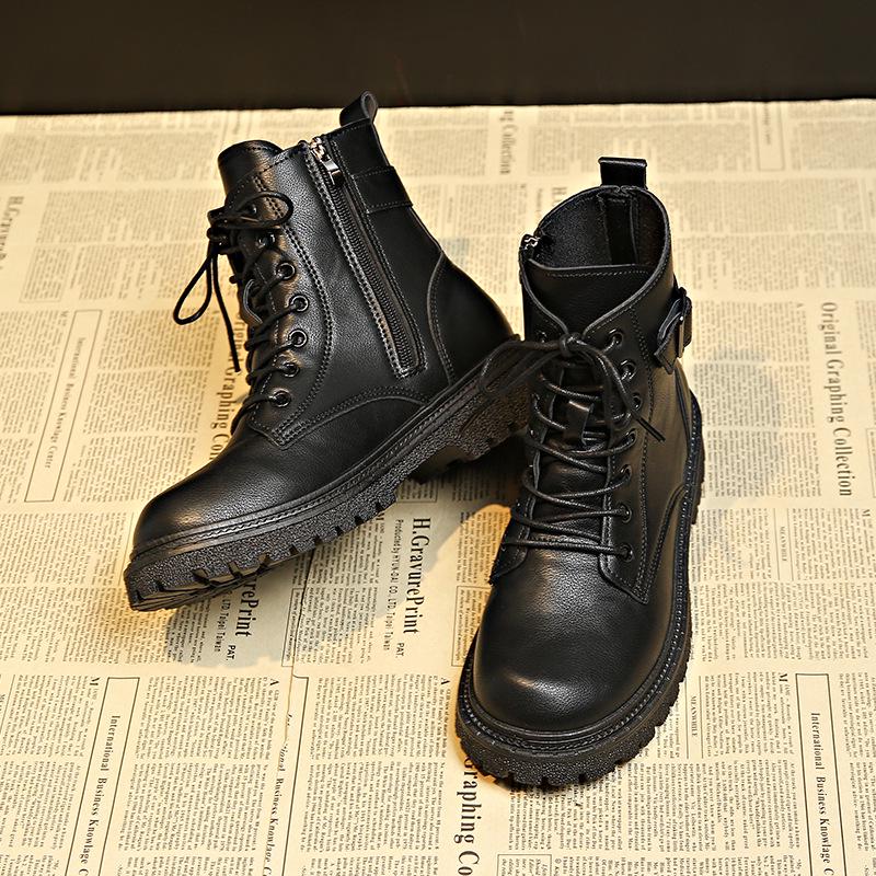 Women's 2025 Round Toe Lace-up Martin Boots with Side Zipper and Thick Sole - British Style Fashionable Short Boots
