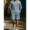 Herren Hellblaues Frottee-Polohemd und Shorts 2-teiliges Set
