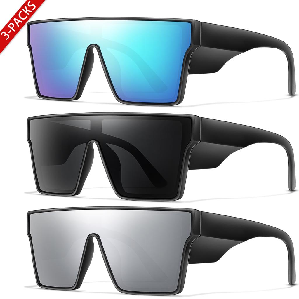 3 Paia Occhiali da Sole con Montatura Grande UV400 Lenti Colorate Uomo Donna Sport all'Aperto Pesca Ciclismo Escursionismo Corsa Guida Occhiali Regalo