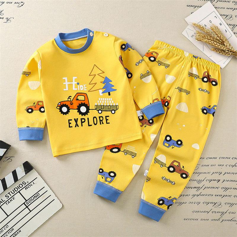 2026 Summer Children Long Sleeve Pant Underwear Set Baby Spring O-Neck Cartoon Cotton Pajama Set Home Wear Clothing for Girl Boy