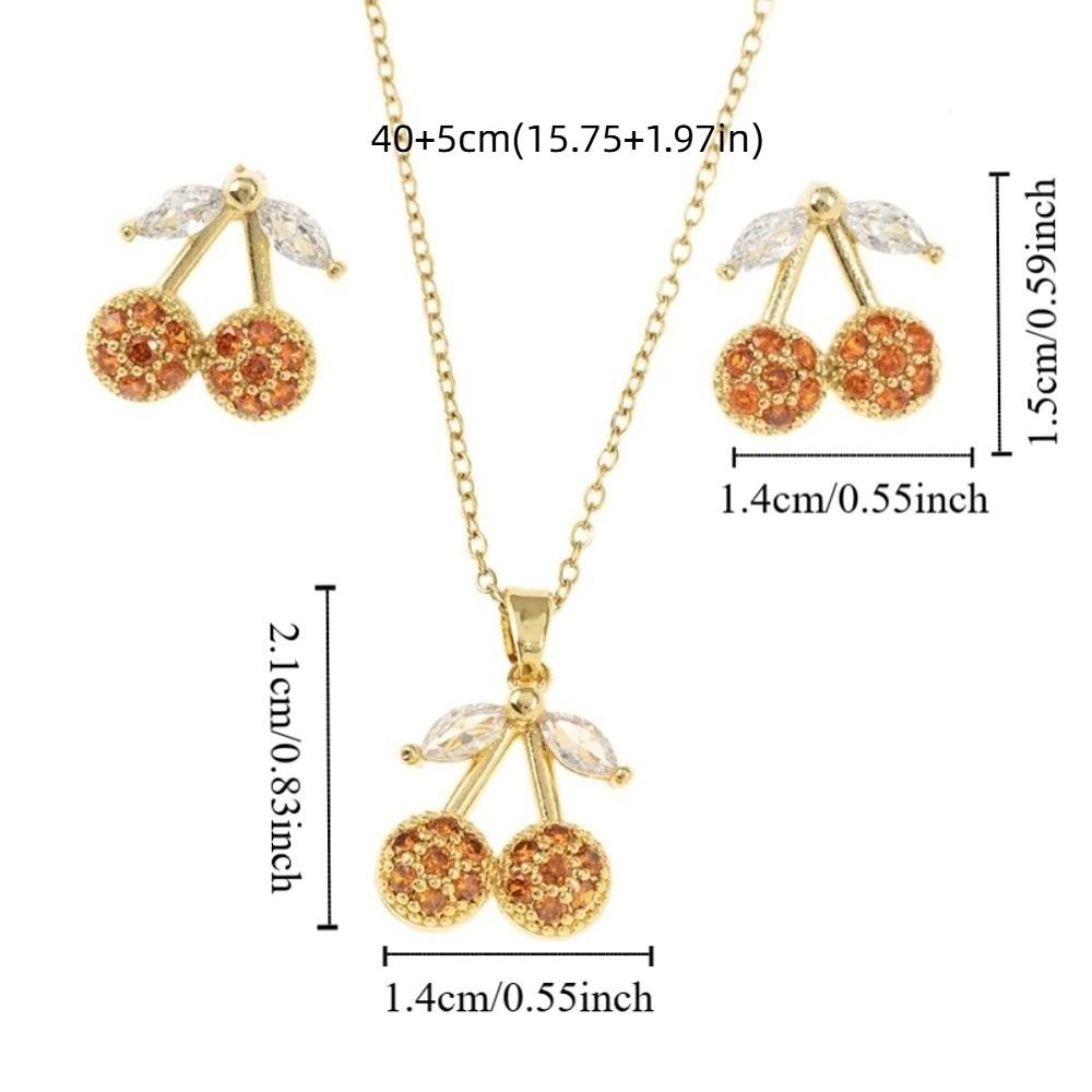 Crystal Necklace Earring Set Exquisite Cherry Necklace Set Rhinestone Cherry Jewelry Suit  Women
