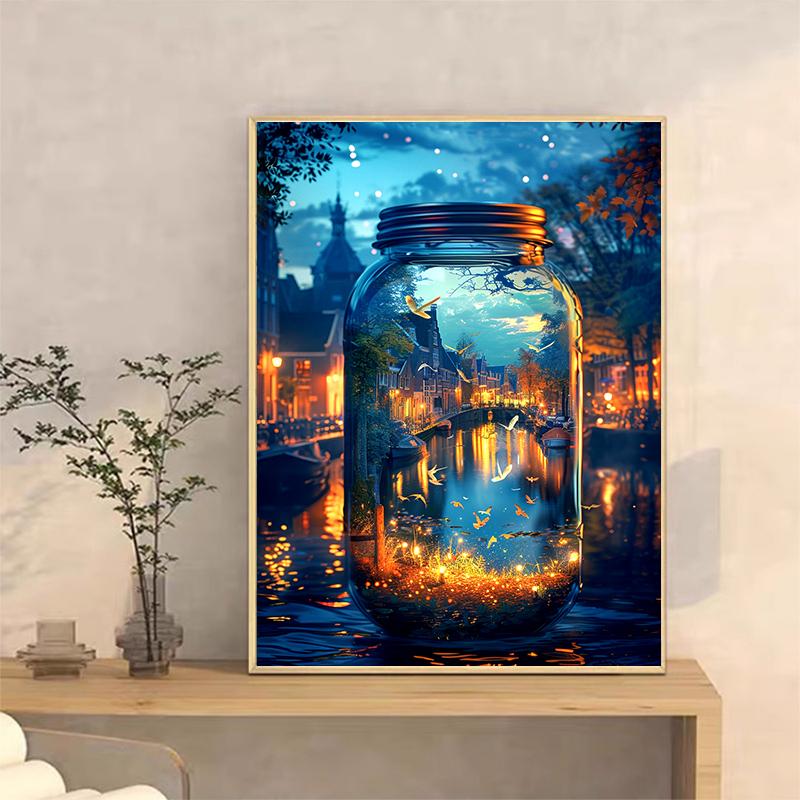 5d DIY Diamond Painting Cross Stitch Bottle City Street Scenery Diamond Embroidery Mosaic Full Round Drill Home Decor Arts