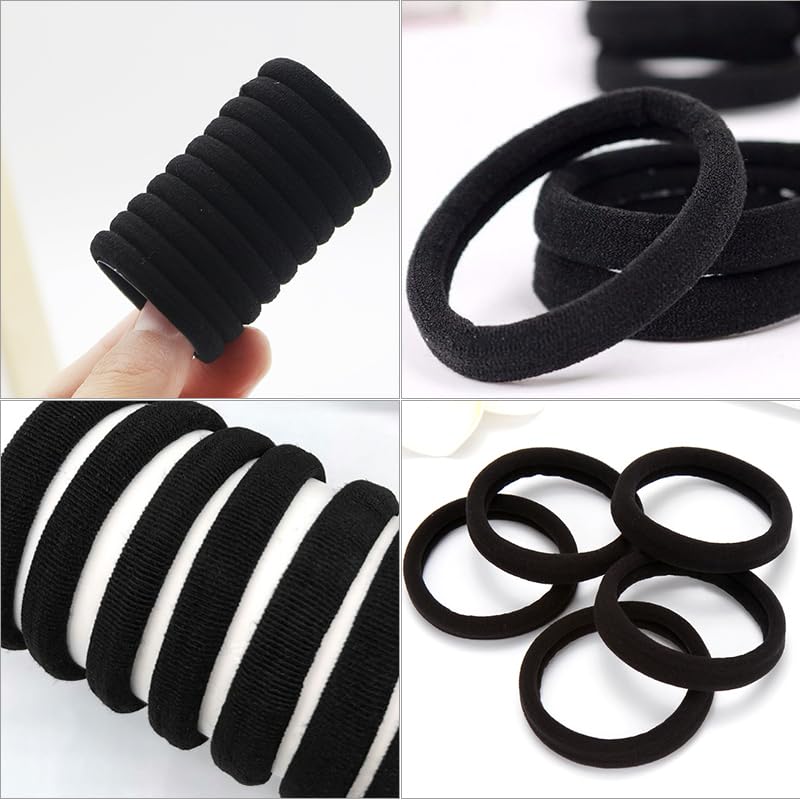 Hair tie black rubber band no marks ponytail ring high elasticity holder thick stylish accessory outer diameter 4cm (standard circular)