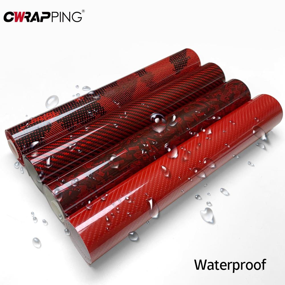Red Glossy Vinyl Car Wrap Air Release Bubble Carbon Fiber Stickers Automatic Accessories Waterproof Heat Resistant Car Stickers