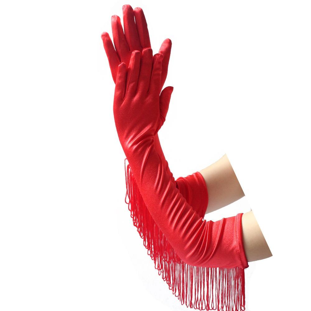 Stretch Fringe Tassel Gloves Opera Stage Dance Mittens Costume Lady Long Gloves  Halloween Party